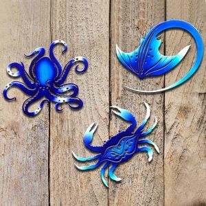 Metal Wall Art Decor Octopus Crab Manta Ray Coastal Nautical Ocean Decor🐘